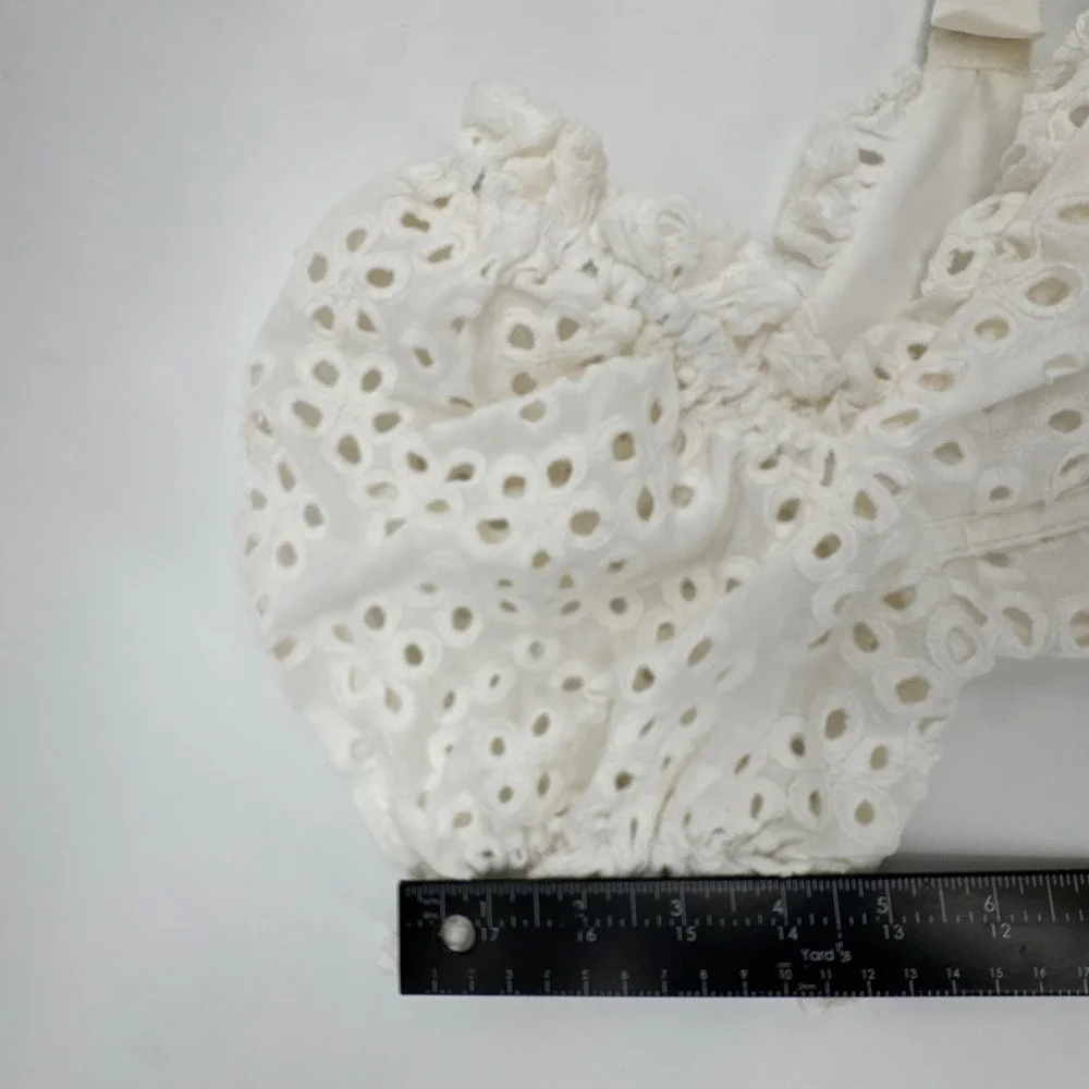 For Love‎ & Lemons Becca Eyelet Crop Top Womens Small White Bustier Puff Sleeve